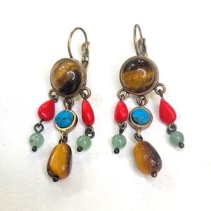 Precious Gemstones Boho Earrings Turquoise Tiger's eye Red Jasper Jade